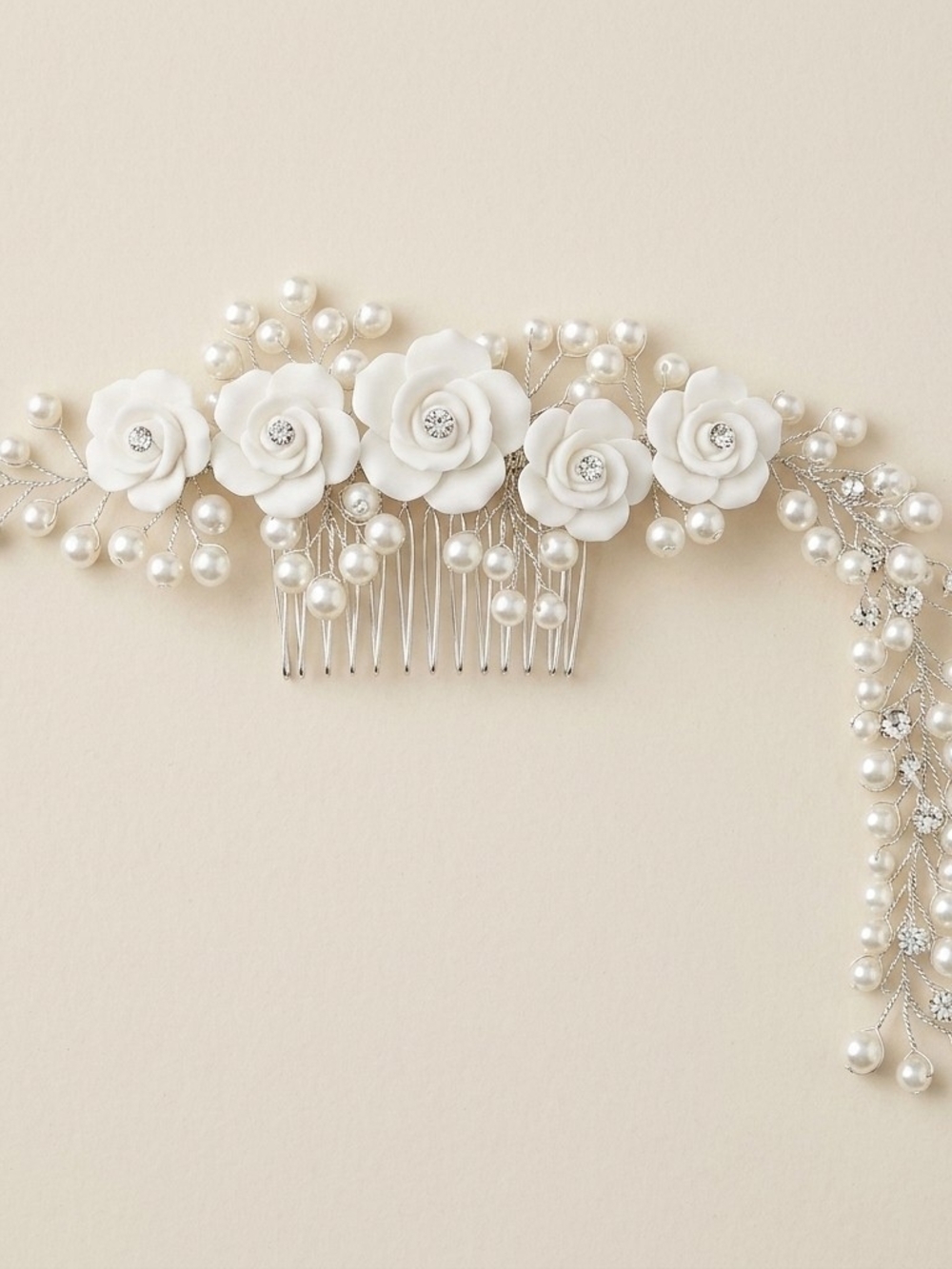 🛍 5/$25🛍Bridal Hair Comb with Faux Pearl & Rose Vine, Wedding Hair Piece